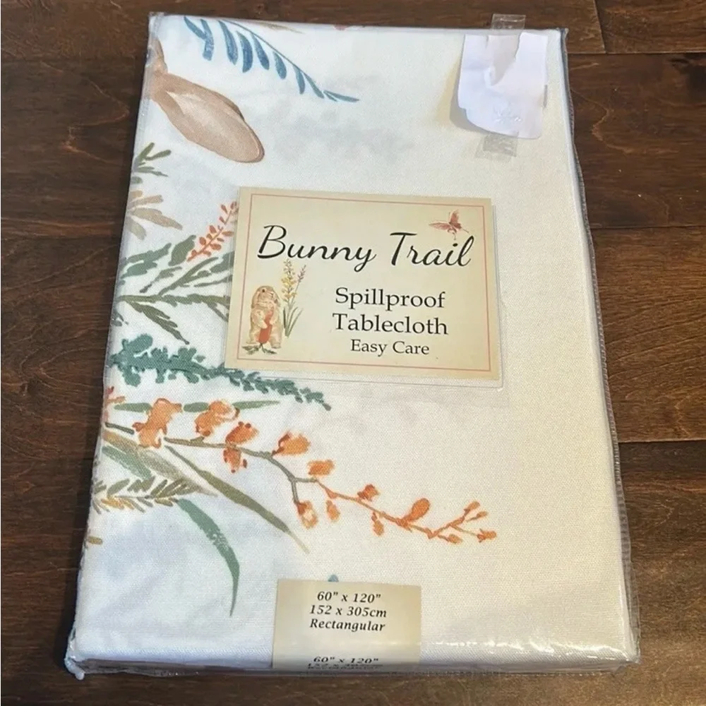 benson Mills Floral Easter Bunny Rabbit Print Spring Tablecloth 60”x120”